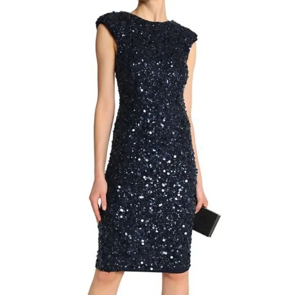 Rachel Gilbert Hand Embellished Navy Sequin Dress